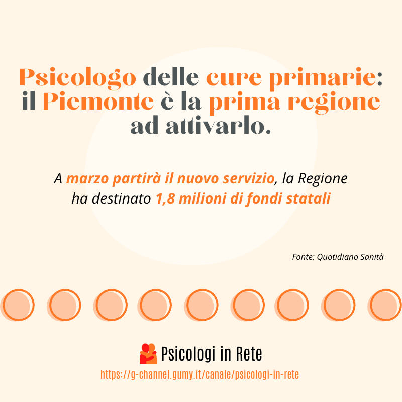 Psicologo delle cure primaria: da marzo 2023 attivo in Piemonte